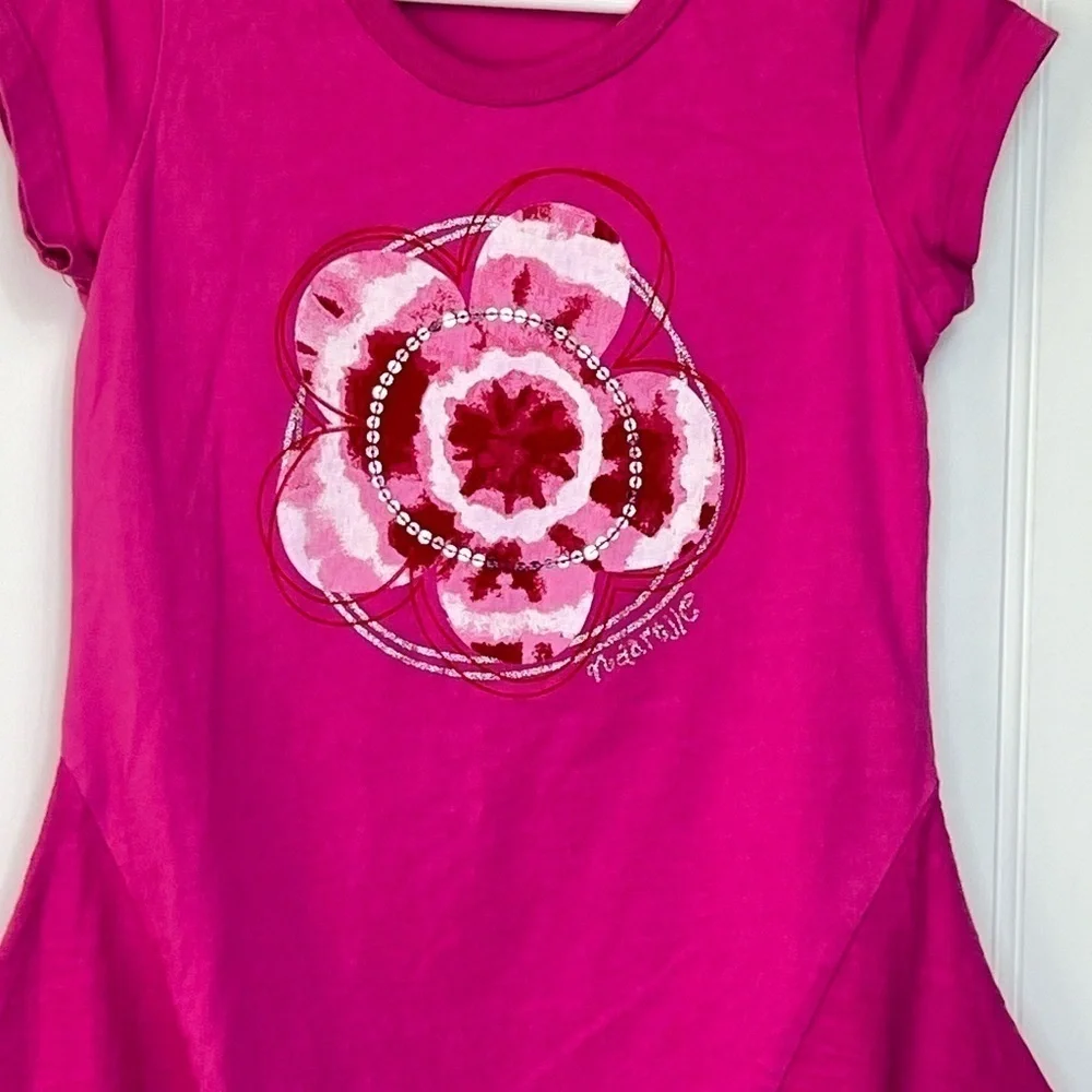 Naartjie Girls Short Sleeve Asymmetrical Tie Dye Tunic Fuchsia Size 6
